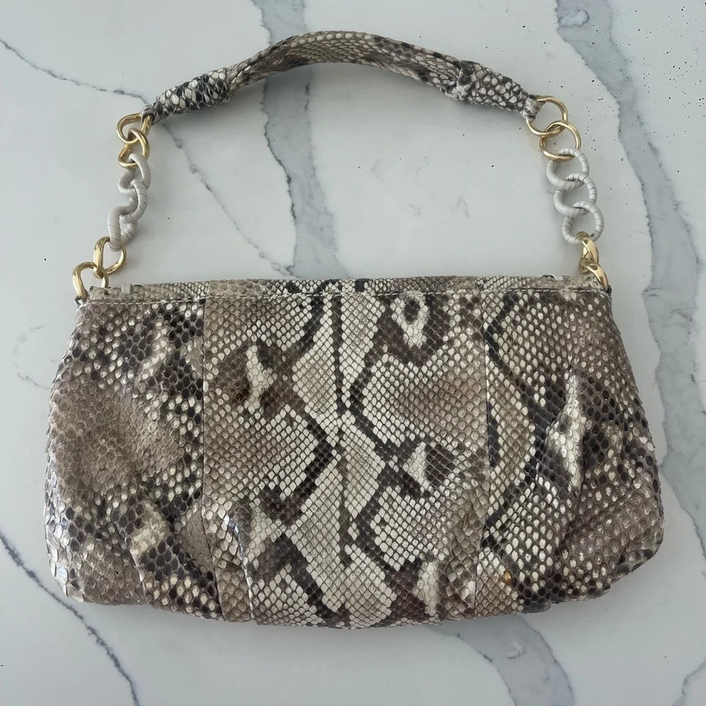 Michael Kors Collection Python Leather Shoulder Bag Gold Chain - Picture 7 of 12